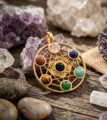 Seven Chakra Gemstones of Alignment (Metatron’s Cube Pendant)